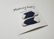 Load image into Gallery viewer, Fabric Hair Clips - White/Navy Chevron